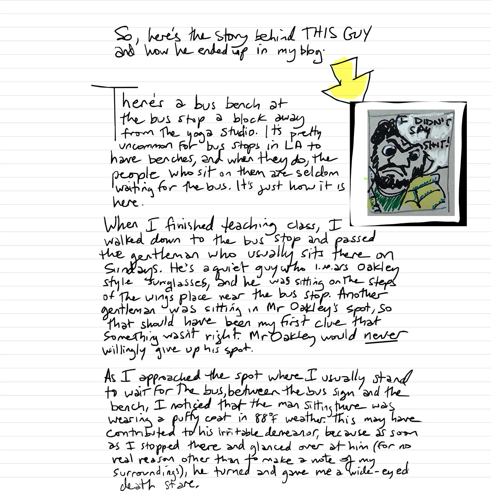 "I didn't say SH*T!", handwritten page 1