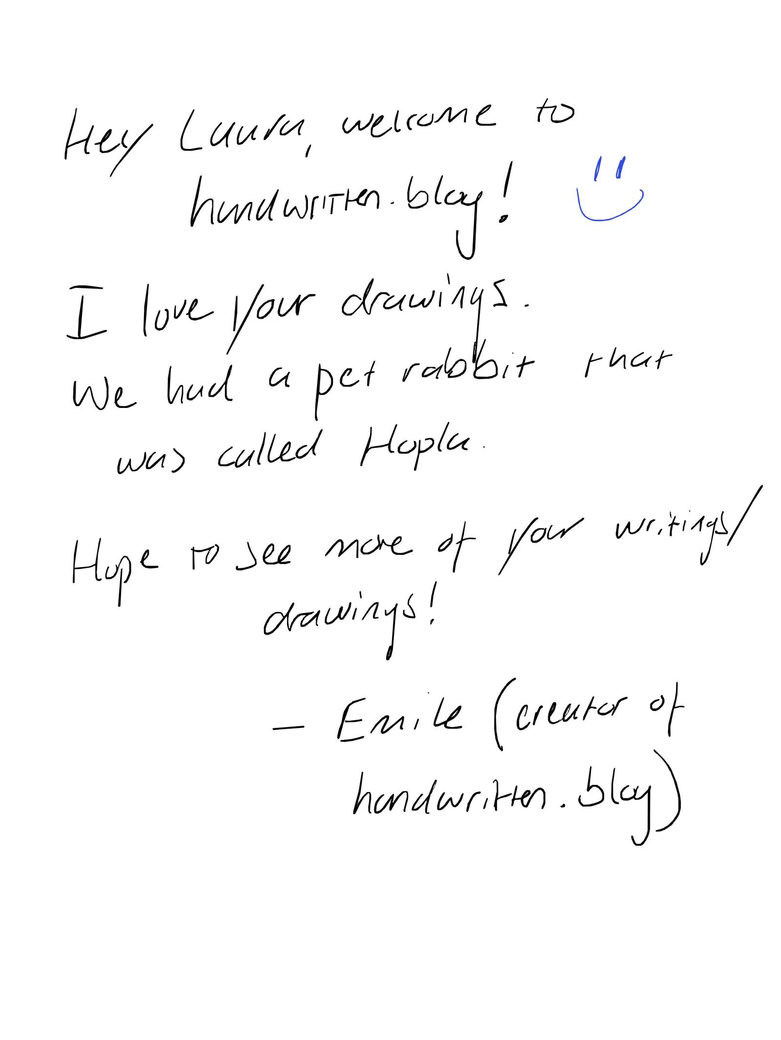 Handwritten comment on Home, reply 1